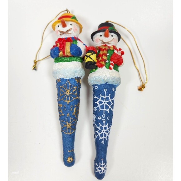 Christmas Snowman String Light Cover Ornament Icicle Lot of 2 Blue 6 inches - Picture 1 of 5